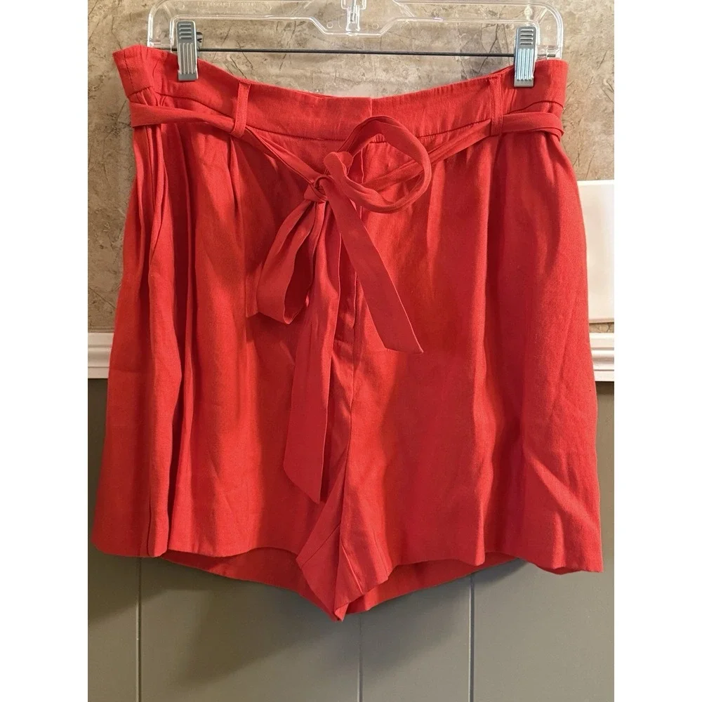 NWT Antonio Melani Amee Linen Mom Shorts Sz 14 Red‎ Belted High Rise Zip